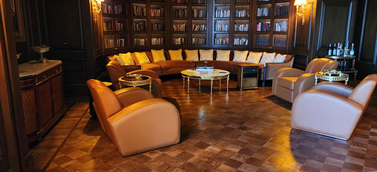 Luxury hardwood parquet floor in executive office suite